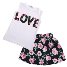 Комплект одежды из 2 предметов для маленьких девочек футболка топы + цветочная юбка комплект одежды с платьем 2024 - купить недорого