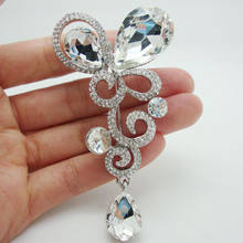Bride Pretty Wedding Clear Rhinestone Crystal Flower Drop Brooch Pin Free Shipping 2024 - buy cheap
