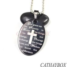 Black Stainless Steel English Serenity Prayer  Oval Charm Pendant Necklace 60CM Free Chain 02 2024 - buy cheap