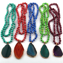 Fashion Semi Precious Stones long Knotted Natural Stone Agat Pendant Necklace For Women Ethnic Necklace 2024 - buy cheap