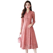 Plus Size 4XL Women Dress Spring Autumn Long-Sleeved A-Line Dress Lace Dress Female Elegant Long  Fashion Party Dress Vestidos 2024 - buy cheap