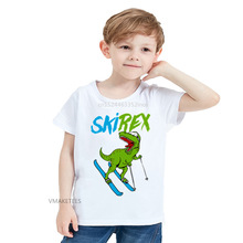 Camiseta de manga corta para niños y niñas, Camiseta con estampado de dinosaurio Rex de esquí, ropa divertida de dibujos animados para bebés, HKP5656, verano 2018 2024 - compra barato