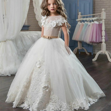 Vestidos para meninas branco marfim com rendas e flores, vestido de princesa de primeira comunhão longo com apliques 2024 - compre barato