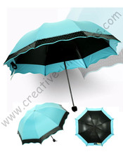 Mini sombrilla plegable superligera con recubrimiento negro, parasol de encaje azul cielo de dos capas, Anti-UV, 7 unidades por lote 2024 - compra barato