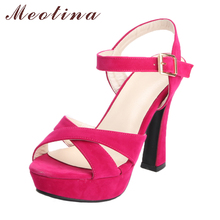 Meotina sapatos femininos de salto alto, sandálias plataforma plus size 34-43, tira de tornozelo, sapatos de festa sexy, preto rosa 2024 - compre barato