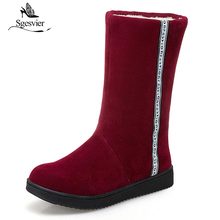 Sgesvier New Black Red snow boots women mid calf half boots high quality winter womens boots 2018 Round Toe women shoes OX739 2024 - buy cheap