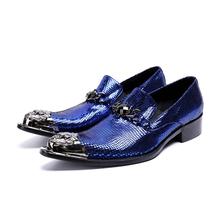 Junsam Brand Italian Snake Pattern Wedding Men Dress Shoes Blue Genuine Leather Business Men Formal Shoes Plus Size Oxford 2024 - buy cheap