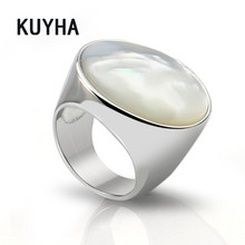 Vintage simple big round White Pearl Opal Stone Rings stainless steel silver jewelry Delicate wedding Engagement rings for women 2024 - compra barato