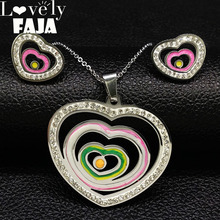 2021 Love Heart Crystal Stainless Steel Jewerly Sets Women Silver Color Necklace Earring Set Jewelry pendientes plata S178474 2024 - buy cheap