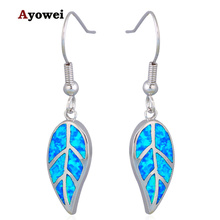 Blue Fire Opal stamp Silver Drop Earrings Top selling Leaf design Wholesale & Retail  Fashion Jewelry Opal Jewelry OES479A 2024 - buy cheap