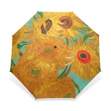 Van Gogh Sunflowers Oil Painting Sun Rain Female Umbrella Three Folding Full Automatic Windproof Men Umbrella For Painting Lover 2024 - buy cheap