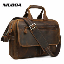 NIUBOA 100% Genuine Leather Men Bag Crazy Horse Leather Handbags Vintage Business Shoulder Bag Laptop Briefcase Messenger Bag 2024 - buy cheap