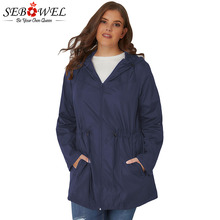 Sebowel regata com capuz plus size, casaco feminino de outono primavera 2019, leve de alta qualidade para mulheres, longo 4xl 5xl, blusão 2024 - compre barato