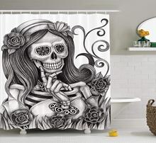 Sexy Skull Girl with Floral Ceremony Day of the Dead Bride Skeleton Lady Art Polyester Fabric Bathroom Shower Curtain 2024 - buy cheap