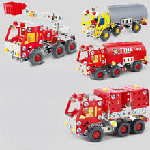 Children Educational Toys Diy Metal Fire Truck Model Kit Alloy 3D Assembled Nuts Combination Building Block Bricks Kids Toy E15 2024 - buy cheap