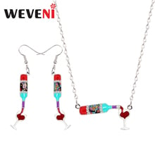 WEVENI-pendientes colgantes de aleación de esmalte para mujer, conjunto de joyería con diseño de botella de vino tinto, corazón, Vintage, regalo de cumpleaños 2024 - compra barato