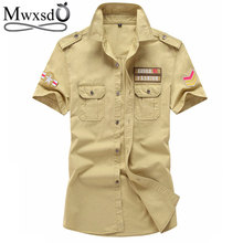 Mwxsd brand Casual Mens Pilot cotton Shirts Men Summer Short Sleeve Air Force shirt Military Army Pilot Khaki shirt big size 5XL 2024 - buy cheap