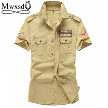 Mwxsd camisa de algodão masculina casual, piloto de marca, camisa de verão para homens, manga curta, camisa de força aérea, camisa piloto militar, camiseta cáqui, tamanho grande 5xl 2024 - compre barato