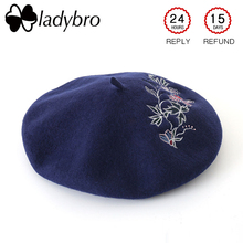 Ladybro-boinas de lana bordadas para mujer, gorro de pintor, gorros con flores, para Otoño e Invierno 2024 - compra barato