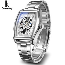 Ikgold esqueleto lxuury relógio masculino, pulseira de aço prateado automático, relógios mecânicos, moda casual, social, relógio 2024 - compre barato