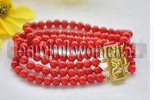 Z7125 4Strds 6mm ROUND RED CORAL BEAD BRACELET 8inch>Wholesale Lovely Women's Wedding Jewelry 2024 - buy cheap