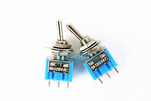 Comutadores de alternância em miniatura com 10 tamanhos azuis mini visual com 3 pinos spdt on-on 6a 125vac dl