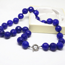 High grade blue lapis lazuli jades stone chalcedony faceted round beads 14mm women fashion chain necklace jewelry 18inch B1504 2024 - buy cheap