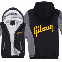 Winter Warm Guitar brand Gibson Logo Mens Zipper Hoodies Fleece Thicken Music Fans Fashion Jacket Sweatshirt Coat 2024 - buy cheap