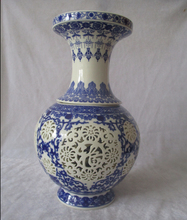 H: 11 polegada Decoração de Casa Chinês Antigo Vaso de Porcelana Perfurada/Classic Azul e Branco de Cerâmica Vasos/vaso de Dupla camada 03 2024 - compre barato