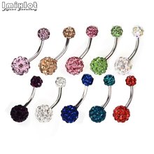 1 PC Stainless Steel Navel Rings With Double Crystal Balls Dangle Belly Button Ring Navel Piercing Body Jewelry 18g 2024 - buy cheap