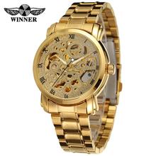 WINNER Famous Brand Luxury Golden Men Mechanical Watches Fashion Stainless Steel Bracelet Skeleton Wrist Watch Man Clock Zegarek 2024 - buy cheap