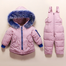 Ropa de invierno para niños y niñas, traje de plumón con cuello de piel auténtica, chaqueta de plumón ruso, 1-4 años, novedad 2024 - compra barato