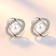 Pearl Crystal Stud Earrings For Women Silver color palted  Brincos Earing Zircon Brinco Earring Oorbellen Earings Jewelry  2024 - buy cheap