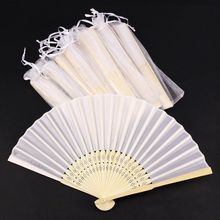 Hot Sale 10x fan in white silk fabric + bamboo with gift bag in muslin for wedding personalized dancing writing painting 2024 - buy cheap