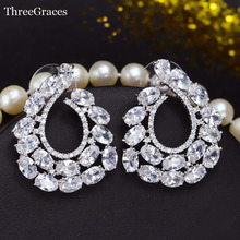 ThreeGraces Luxury Hollow Out Inlay Cubic Zircon Crystal Symmetrical Stud Earrings for Women Wedding Jewelry ER229 2024 - buy cheap