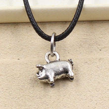 New Fashion Tibetan Silver Color Pendant Pig Necklace Choker Charm Black Leather Cord Factory Price Handmade Jewelry 2024 - buy cheap