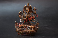 Adornos pequeños de Guanyin de cobre puro, colecciones de decoraciones de antigüedades, budismo tibetano, Nepal, cuatro brazos 2024 - compra barato