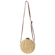 Fashion Vintage Handmade Crossbody Leather Bag Round Beach Bag Girls Circle Rattan bag Small Bohemian Shoulder bag for Summer 2024 - buy cheap