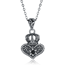 Retro Ancient Silver Crown Heart Pendant Necklaces Punk Fashion 925 Sterling Silver Ethnic Drop Necklace for Women Men Love Gift 2024 - buy cheap