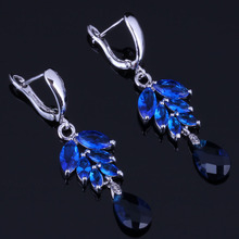 Resplendent Water Drop Blue Cubic Zirconia Silver Plated Drop Dangle Earrings V1006 2024 - buy cheap