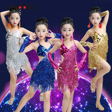 kid's fringe sequin tassel latin dance dress girls children salsa for competition wear costumes latin dancing stage wear dresses 2024 - buy cheap