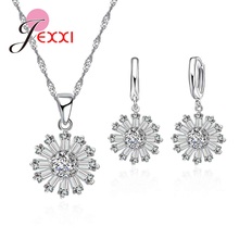 Birthday Gift Fashion Austrian Crystal Set Women Flower Shape Pendant Necklace+Earrings Women 925 Sterling Silver  Jewelry 2024 - buy cheap