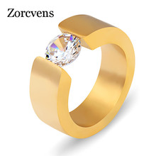 Zorctens anel de luxo zircônia cz para homens mulheres cor preta dourada e prateada aço inoxidável joia de noivado 2024 - compre barato