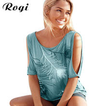 Rogi Women Summer Blouse Tops 2020 Casual Feather Print Shirts Femme Loose Sexy Off Shoulder Blouses Poleras De Mujer Moda 2024 - buy cheap