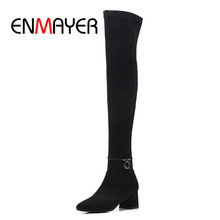 ENMAYER Flock Women Over the Knee High boots Autumn Winter Fashion Boots Thick heel Women Shoes Long boots Big Size 34-43 CR1019 2024 - buy cheap