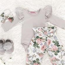 3pcs  Newborn Baby Girl  Clothes  long sleeve Romper +floral  Long Pants +headband Outfits clothes set 0-24m 2024 - buy cheap