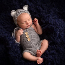 Fotografia de recém-nascidos Roupas Orelhas de Raposa Chapéu de Crochê + Calças 2 Pçs/set Estúdio Adereços Foto Do Bebê Acessórios Infantil Tiro Traje de Malha 2024 - compre barato