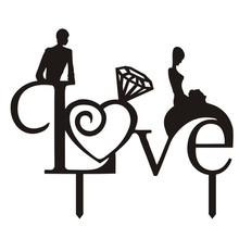 Bride Groom Love Wedding Cake Flags Black White Acrylic Cake Topper For Wedding Anniversary Party Cake Decor Supplies Hot Sale 2024 - buy cheap