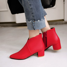 YMECHIC 2018 Autumn Winter Boots Girls Medium Block Heel Ladies Shoes Red Blue Black Fashion Pointed Toe Ankle Boots Plus Size 2024 - buy cheap