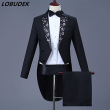 Men Magician Swallowtail Costume Black Tailcoat Blazers Suit Prom Host party Singer Chorus Dress Wedding performance Clothing 2024 - buy cheap